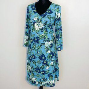 J.Jill Wearever Collection Floral V-Neck Midi Spring Stretch Dress Small